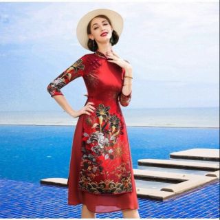Áo dài lụa cách tân hoạ tiết cao cấp
