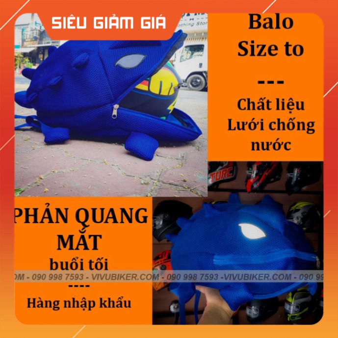 Balo khủng long lưới màu vàng đựng mũ bảo hiểm fullface, mũ 3/4 bằng lưới chống nước, Balo khủng long