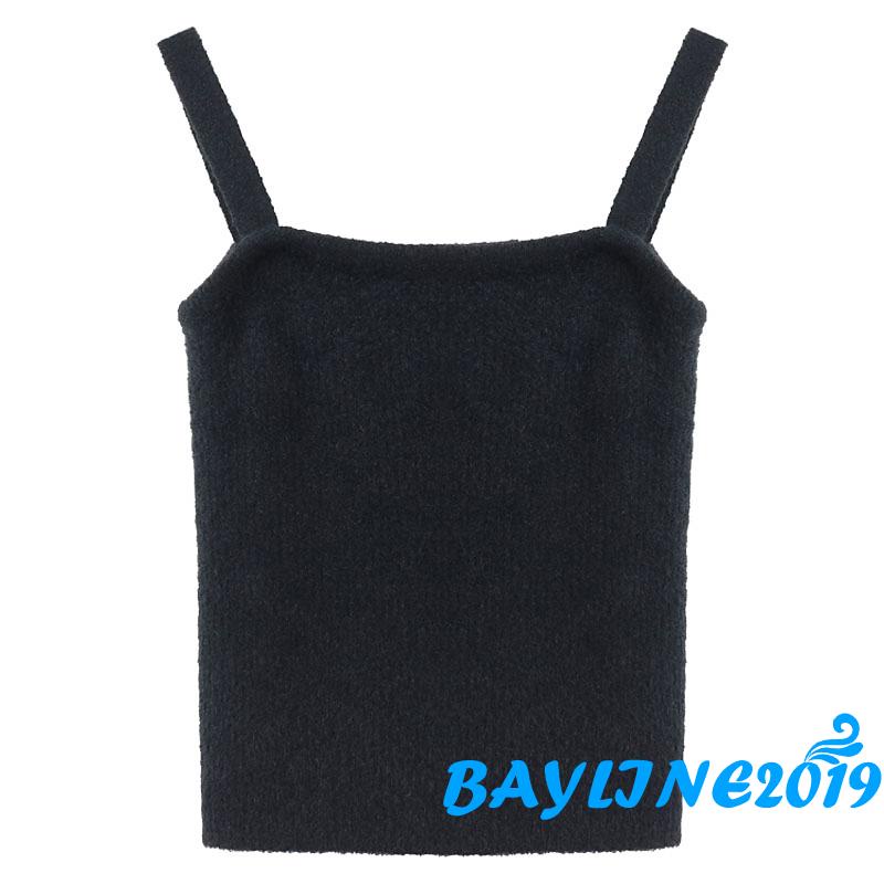 Áo Croptop Hai Dây Dệt Kim Mềm Màu Trơn Trẻ Trung Cho Nữ