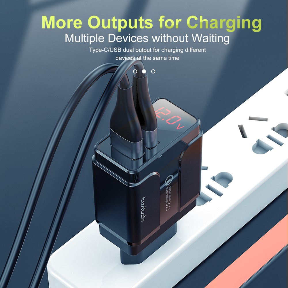 Củ Sạc Nhanh QC 3.0 USB Type C + PD Có Màn Hình LED Kỹ Thuật Số Cho Điện Thoại