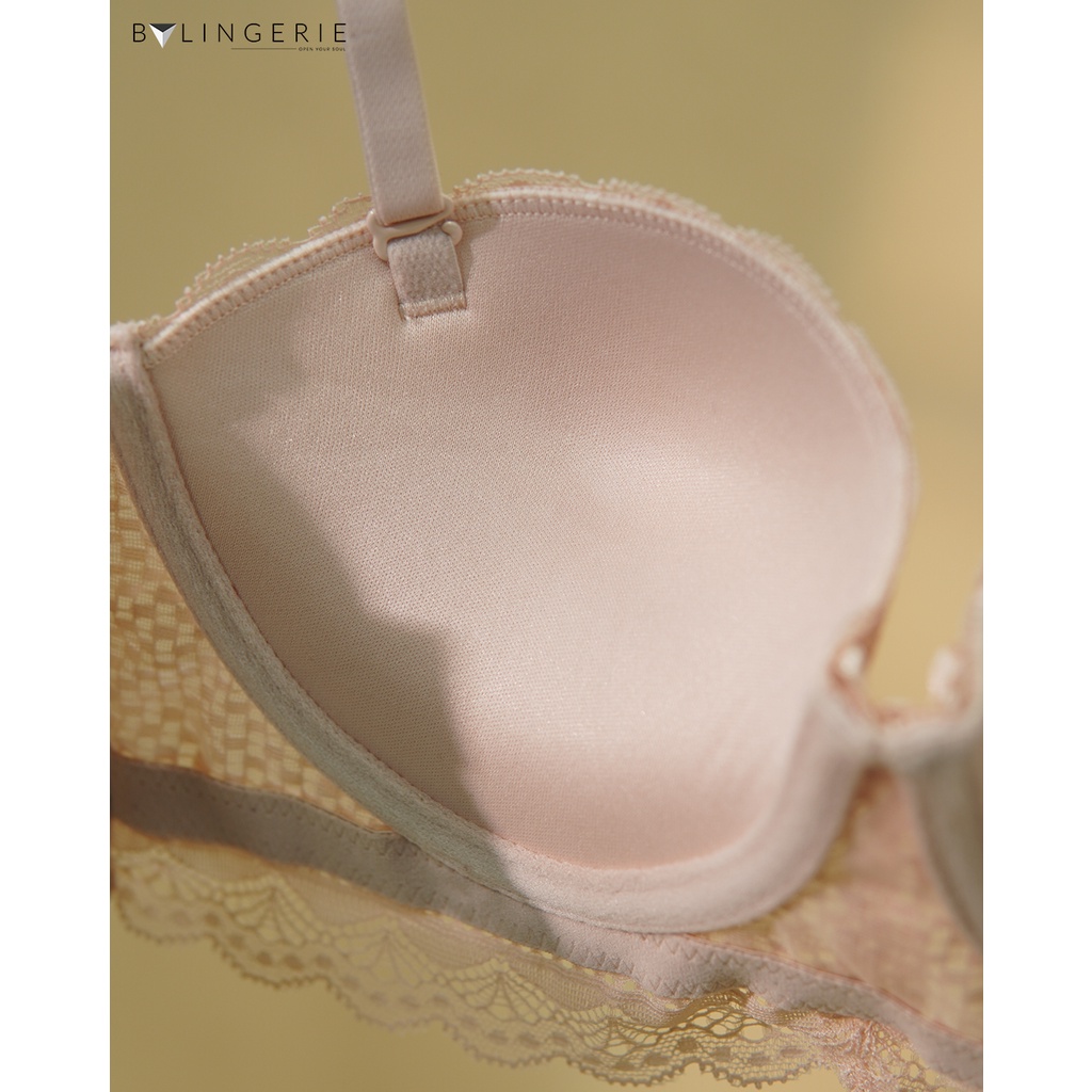 Bộ đồ lót ren nữ BY LINGERIE màu hồng nude áo quây có gọng độn mút dày siêu nâng ngực B224 | BigBuy360 - bigbuy360.vn