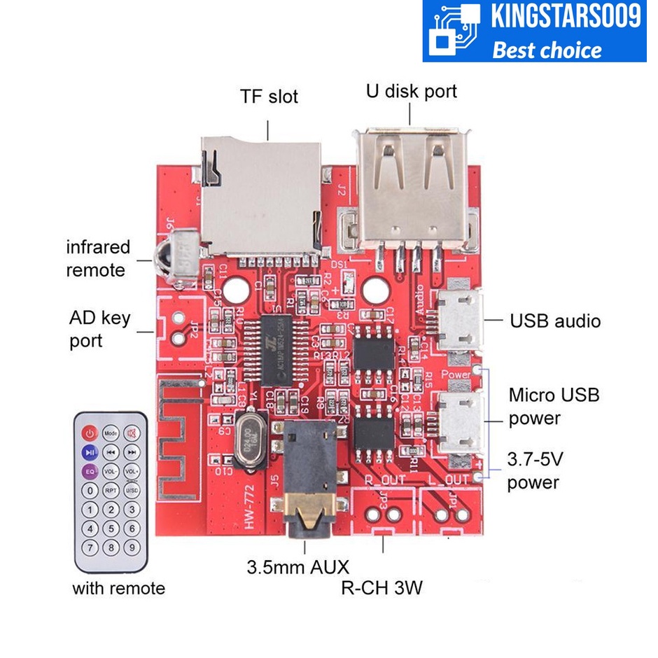 Mạch âm thanh bluetooth MP3 FLAC có remote điều khiển từ xa công suất 3w x 2