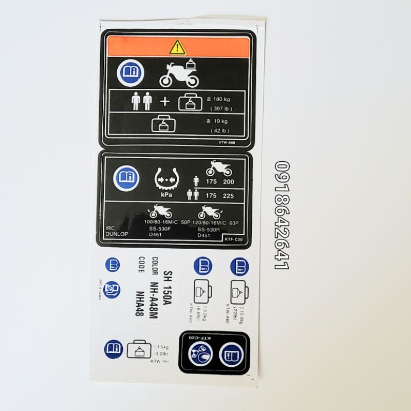 Bộ tem thông số Sh Ý như zin