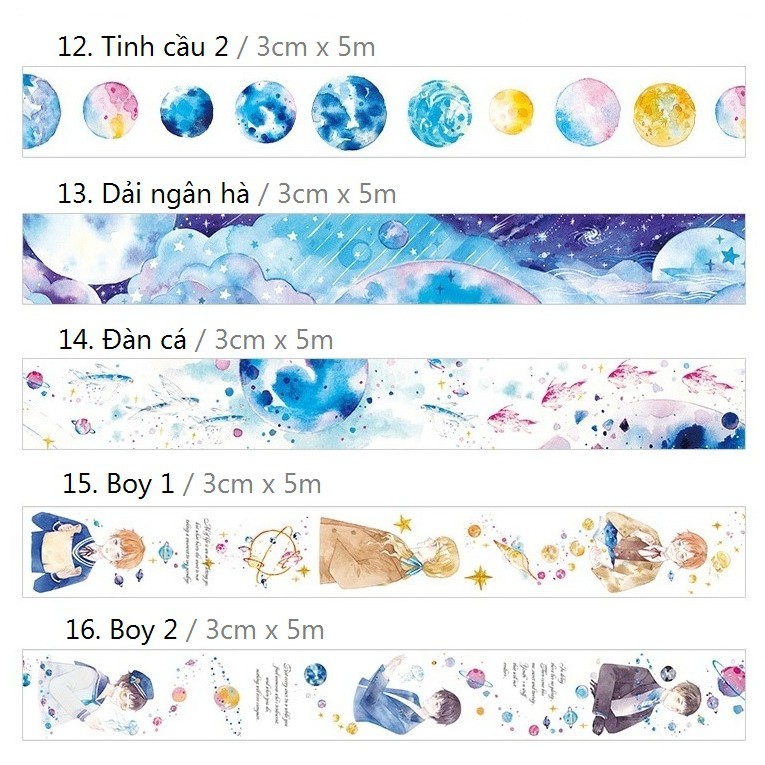 Băng dính washi tape Đại dương sao trang trí planner, scrapbook, thiệp