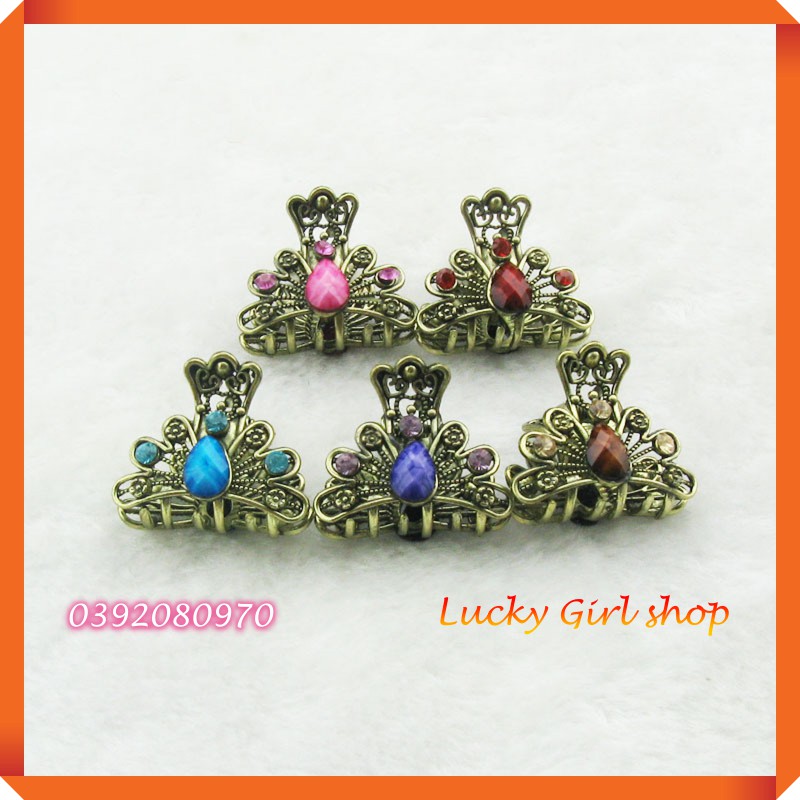 Kẹp Mái Càng Cua Hình Quạt Xoè Kim Loại Mạ Đồng Đính Đá Xinh Xắn Size 3cm - Giao Màu Ngẫu Nhiên - Lucky Girl shop