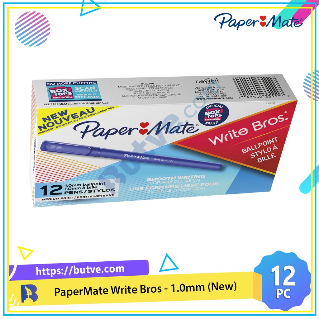 Hộp 12 cây bút bi nắp đậy kiểu dáng cổ điển Paper Mate Write Bros  - Ngòi 1.0mm