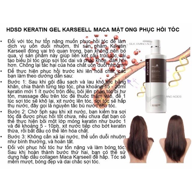 Phục Hồi Tóc Keratin Karseell 500ml - KERATIN MACA KARSEELL DẠNG GEL PHỤC HỒI TÓC HƯ NÁT TRƯỚC KHI UỐN DUỖI NHUỘM 500ML