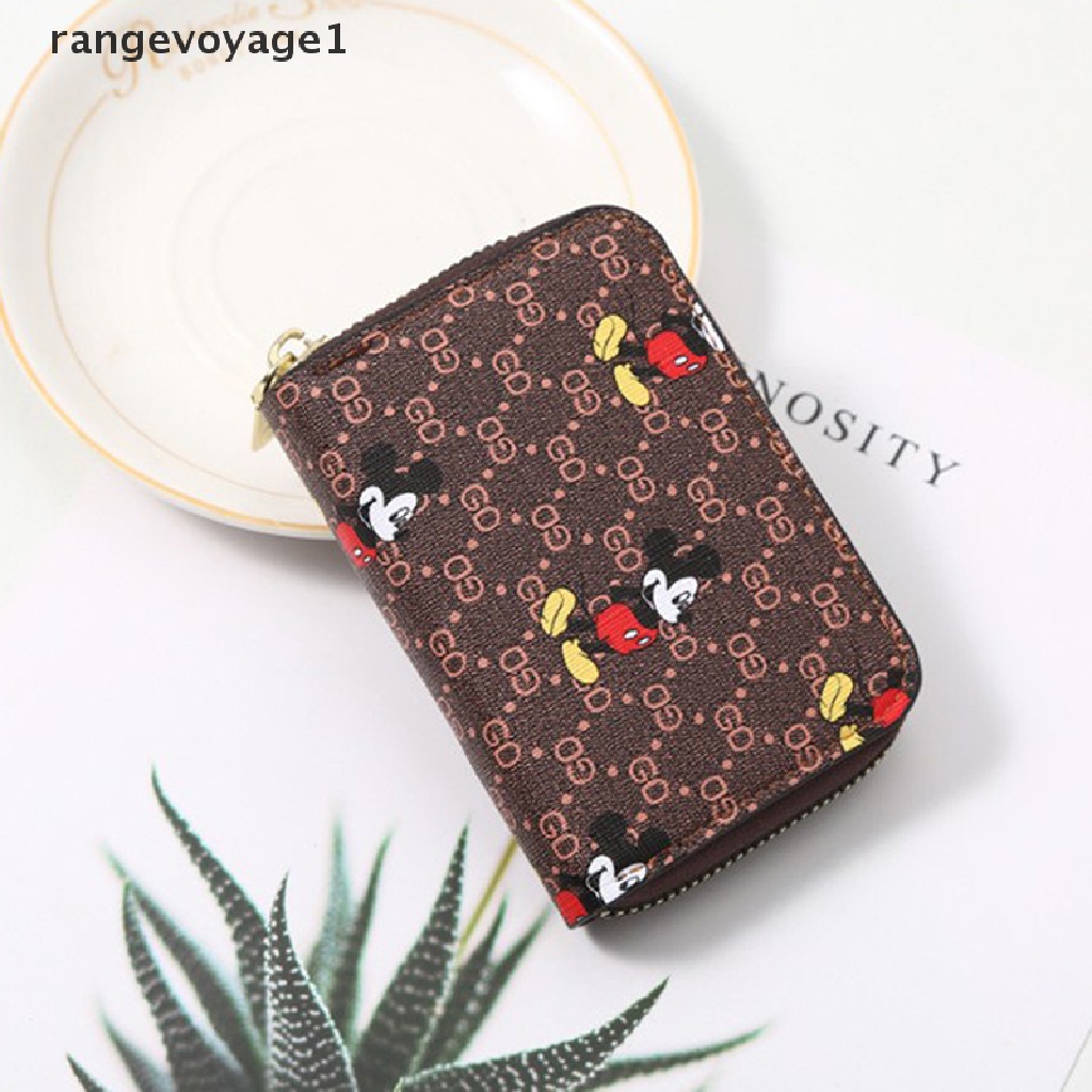 DISNEY Ví Ngắn Cỡ Nhỏ Có Khóa Kéo Họa Tiết Chuột Mickey Minnie Dễ Thương Cho Nữ