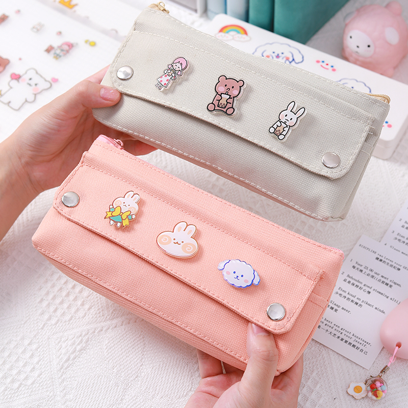 [Mã LIFE0803ALL giảm 10% đơn 0K] Túi đựng bút vải canvas hai ngăn rộng họa tiết hoạt hình đáng yêu cho học sinh