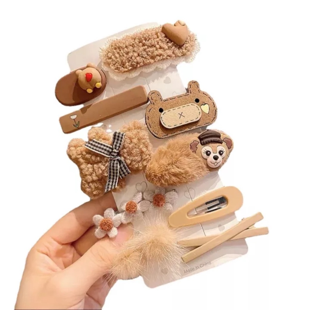 Set 10 Kẹp Tóc Họa Tiết Hoạt Hình Phong Cách Hàn Quốc - Kẹp Tóc Lông Nhung Cho Bé