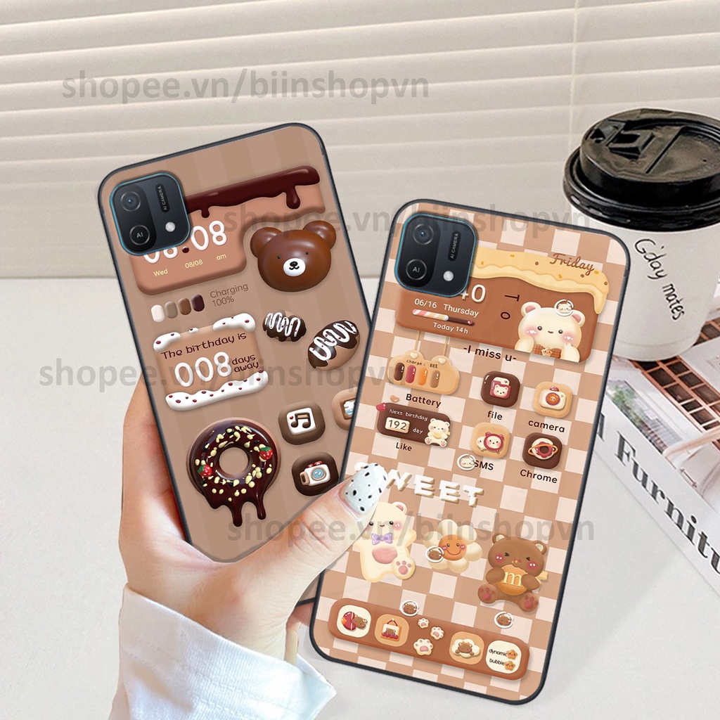 Ốp Oppo A16k in hình gấu chocolate kẹo ngọt siêu đẹp siêu xinh