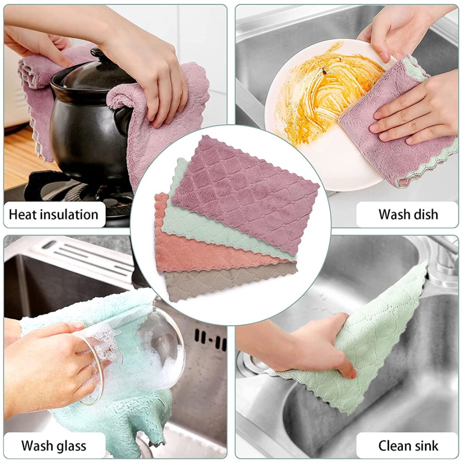 Bộ 5 Khăn Lau Chén Dĩa Thấm Hút Tốt Chống Dính Dầu Tiện Dụng Cho Nhà Bếp