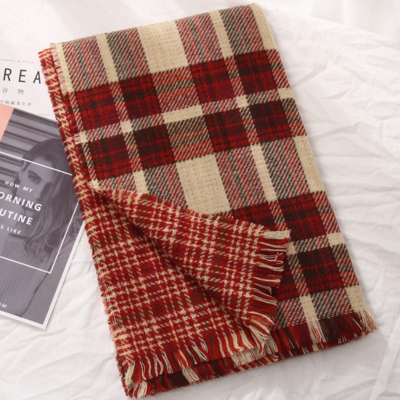 [Mã WAJAN27 hoàn 15% xu đơn 300k] Khăn quàng cổ vintage hoạ tiết hai mặt kẻ vuông phong cách Hàn | BigBuy360 - bigbuy360.vn