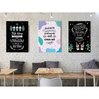 Bộ 3 tranh  phẳng cavas (45x60 cm ) trang trí quán trà sữa