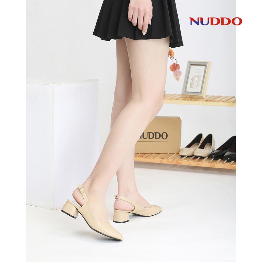 Giày cao gót nữ 3 phân mũi vuông gót trụ vuông dáng slingback bít mũi đẹp thời trang công da lì mềm mại Nuddo_NUS706 KX