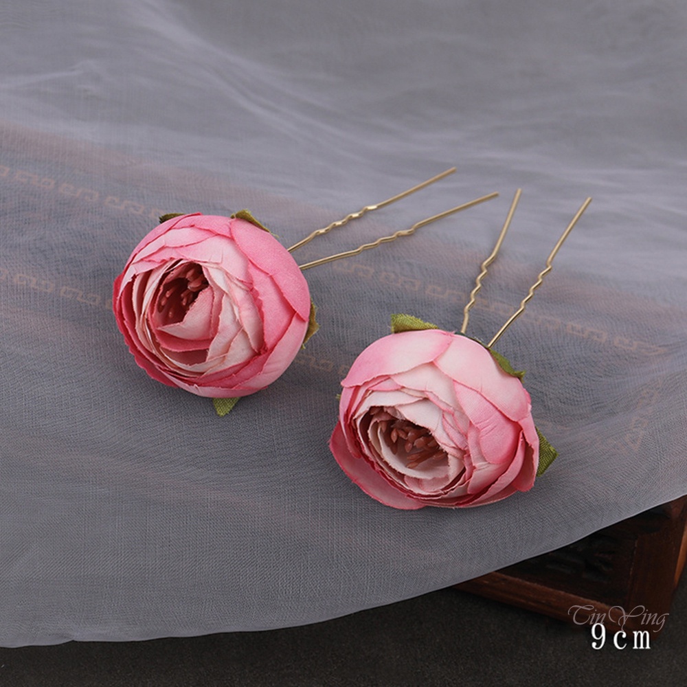 GETNOIVAS Set 2 Kẹp Tóc Hợp Kim Hình Chữ U Đính Hoa Sang Trọng