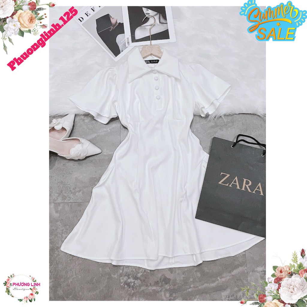 VÁY TRẮNG CỔ LÁ CÚC BỌC TAY XOÈ | BigBuy360 - bigbuy360.vn