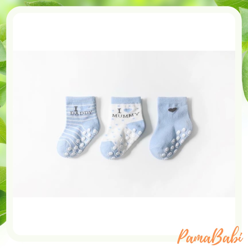 Set 3 đôi tất cotton chống trượt mummy daddy cho bé