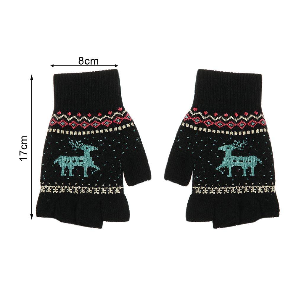 1 Đôi Găng Tay Len Cashmere Hở Ngón Họa Tiết Hươu Hoạt Hình