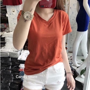 Áo phông giấy nữ LOZADO áo GAP nữ cổ tim trơn dáng basic nhiều màu A25