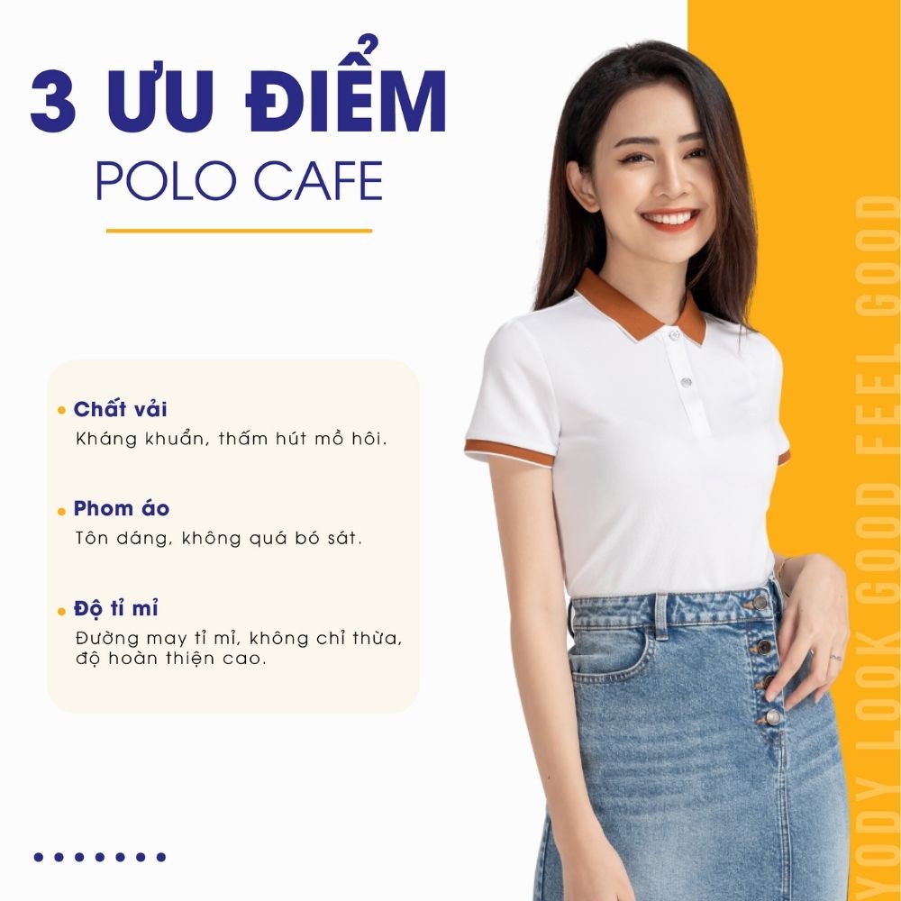 Áo Polo nữ YODY phông cộc tay, vải cotton cafe APN3700