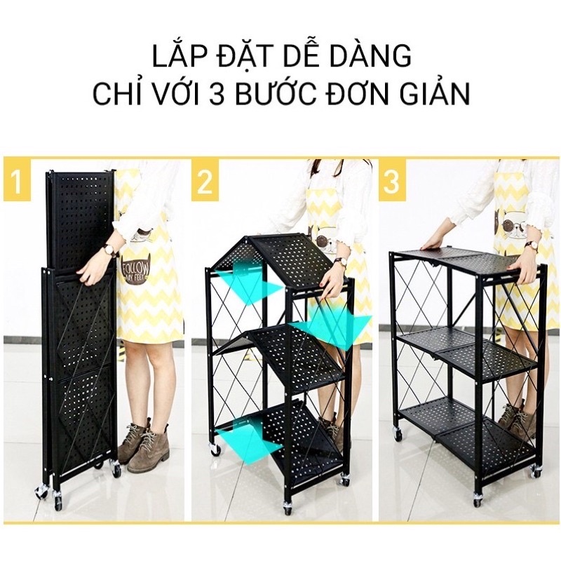 Kệ sắt 5 tầng đa năng gấp gọn kèm bánh xe dễ dàng di chuyển