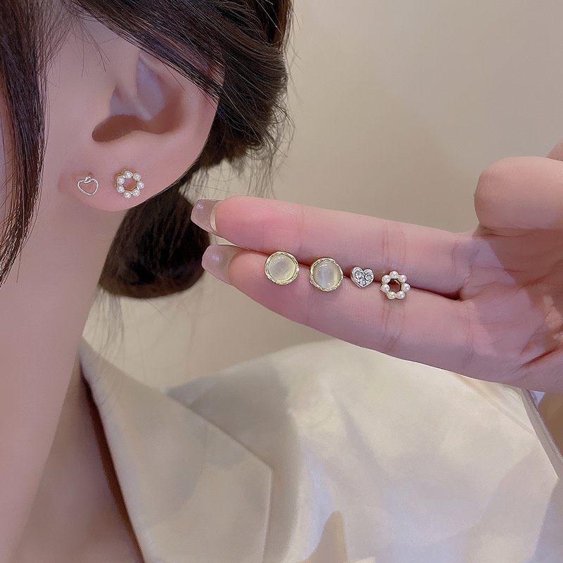 Bộ bông tai thời trang đinh tán dễ thương bằng nhựa không đều nhau Ngọc trai bướm hoa Tulip Bông tai cho phụ nữ trang sức phụ kiện
