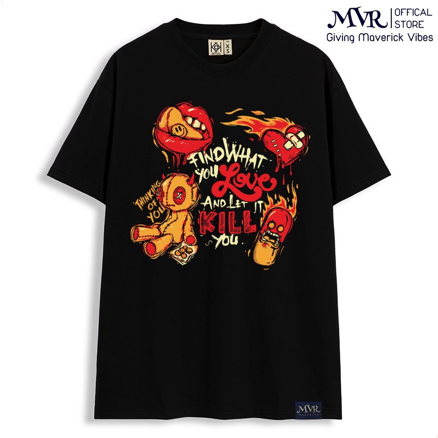 Áo thun trắng tay lỡ unisex gấu ngầu tìm thấy tình yêu của bạn MVR size rộng tee Mỹ BB4118