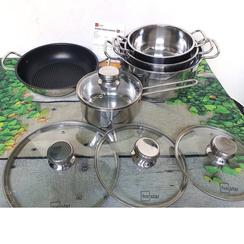 Bộ Nồi Chảo Bếp Từ 5 Đáy Inox 304 Cao Cấp Fivestar Plus FPB55D001 Nắp Kính , hàng chính hãng , dùng được mọi bếp