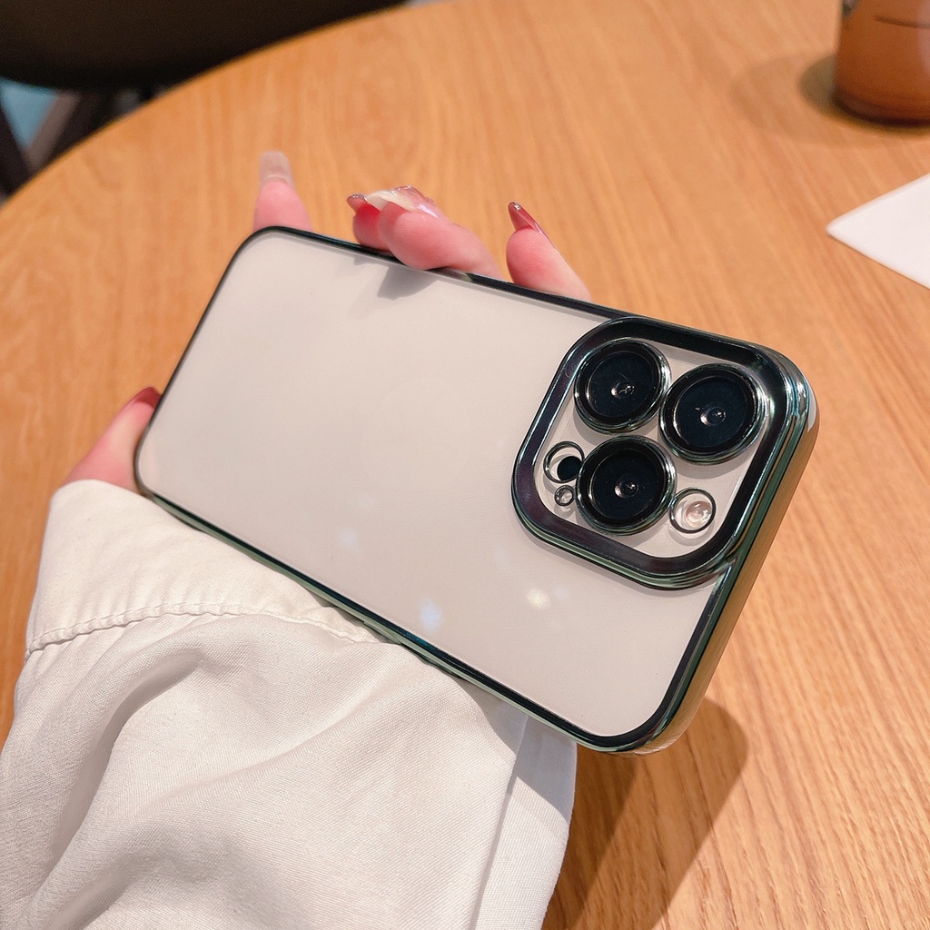 Ốp Điện Thoại Mềm Trong Suốt Chống Sốc Viền Kim Loại 6D Sang Trọng Cho iPhone 13 Pro Max 12 Pro 11 Pro Max