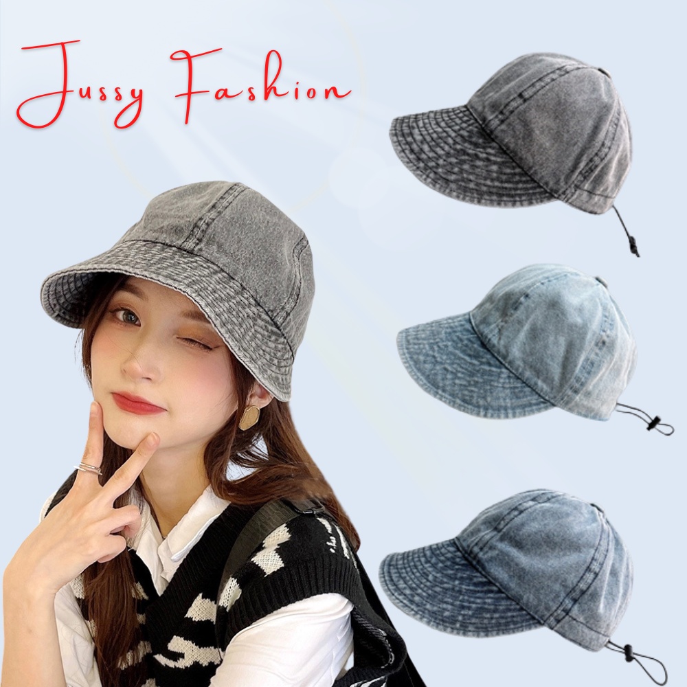 Mũ Chống Nắng Rộng Vành Hàn Quốc Vải Jean Có Dây Rút Thoáng Khí Jussy Fashion Kiểu Nón Nữ Che Nắng Uzzlang Chống Tia Uv