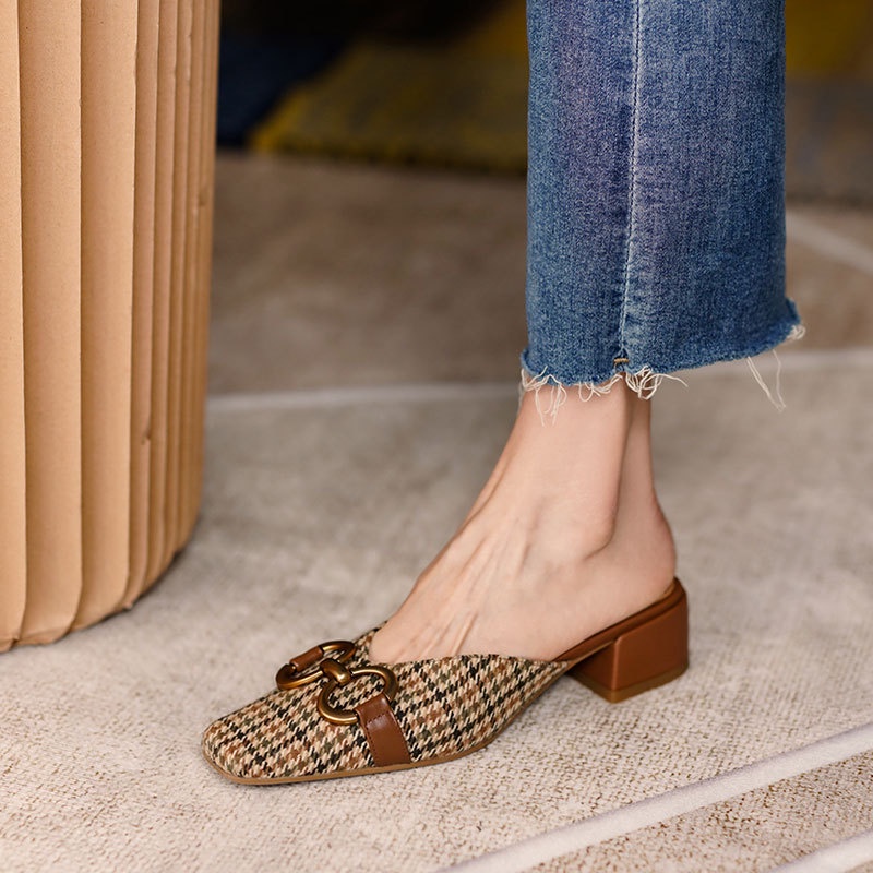 Dép cao gót IELGY phối nơ phong cách vintage thời trang cho nữ