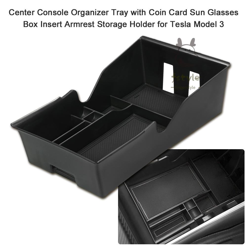 Center Console Organizer Tray with Coin Card Sun Glasses Box Insert Armrest Storage Holder for Tesla Model 3