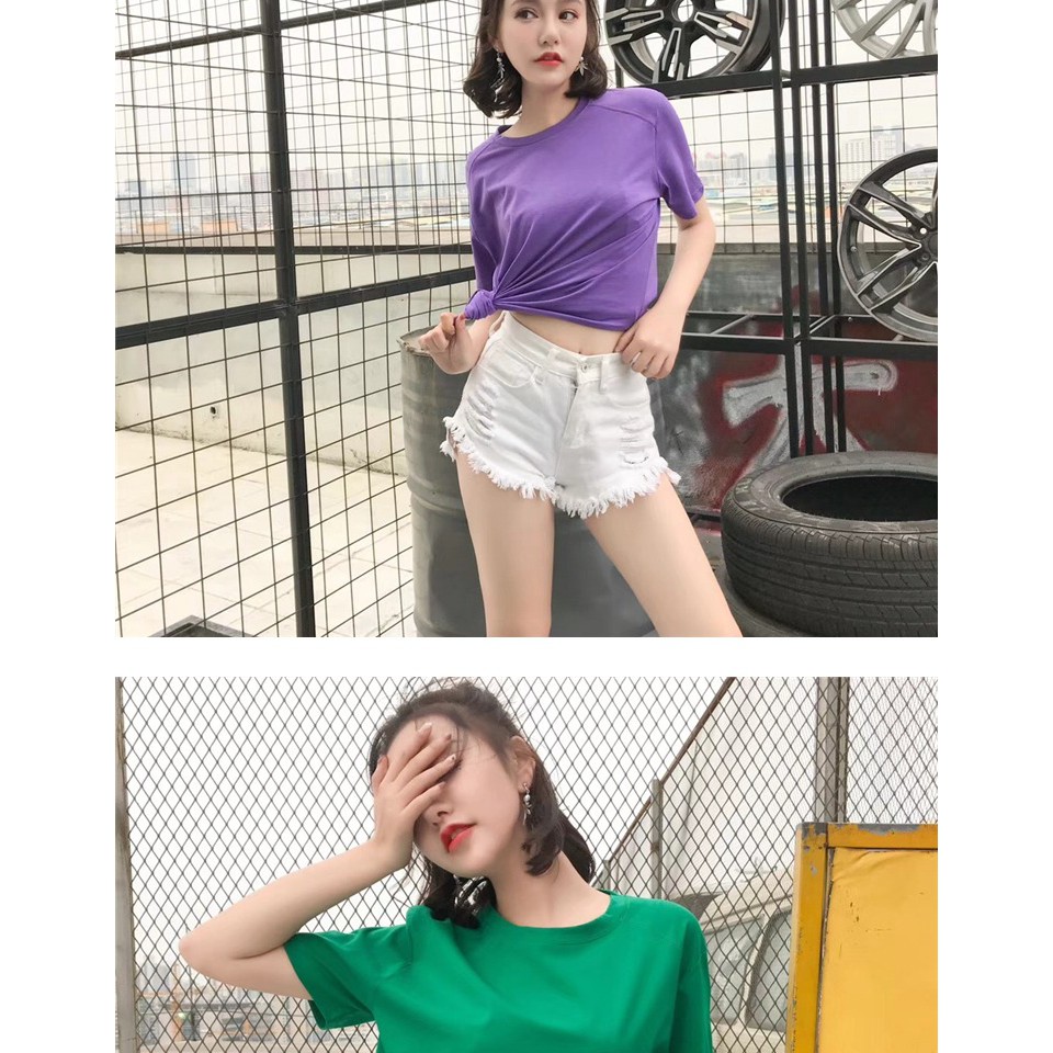 Áo thun trơn nữ thời trang Trắng-Tím-Vàng-Xanh | BigBuy360 - bigbuy360.vn