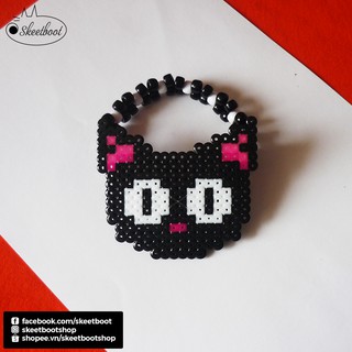 Kandi cuff hình mèo đen - vòng perler phụ kiện rave edm festival raver kandi perler DJ