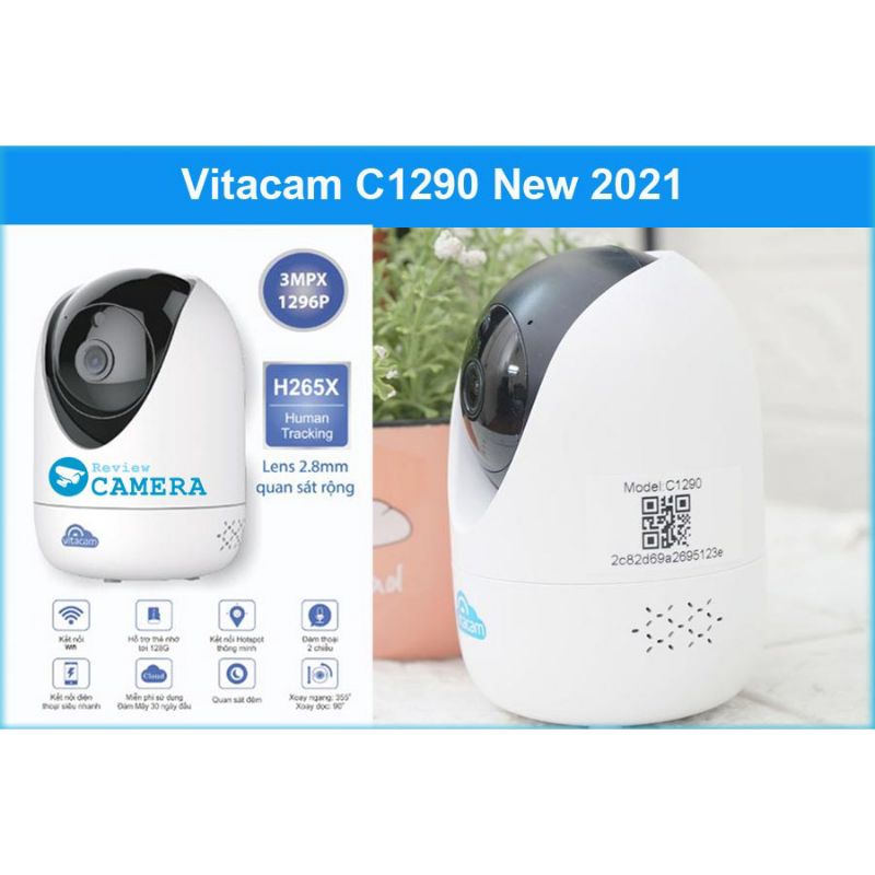 Camera không dây Wifi Vitacam C1290 3.0Mp Ultra HD (New 2021), quan sát Ban Đêm Xoay 360 độ