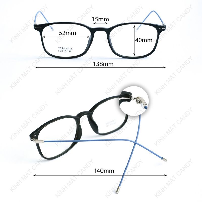 Gọng kính dáng vuông nhựa siêu nhẹ TR90 8092