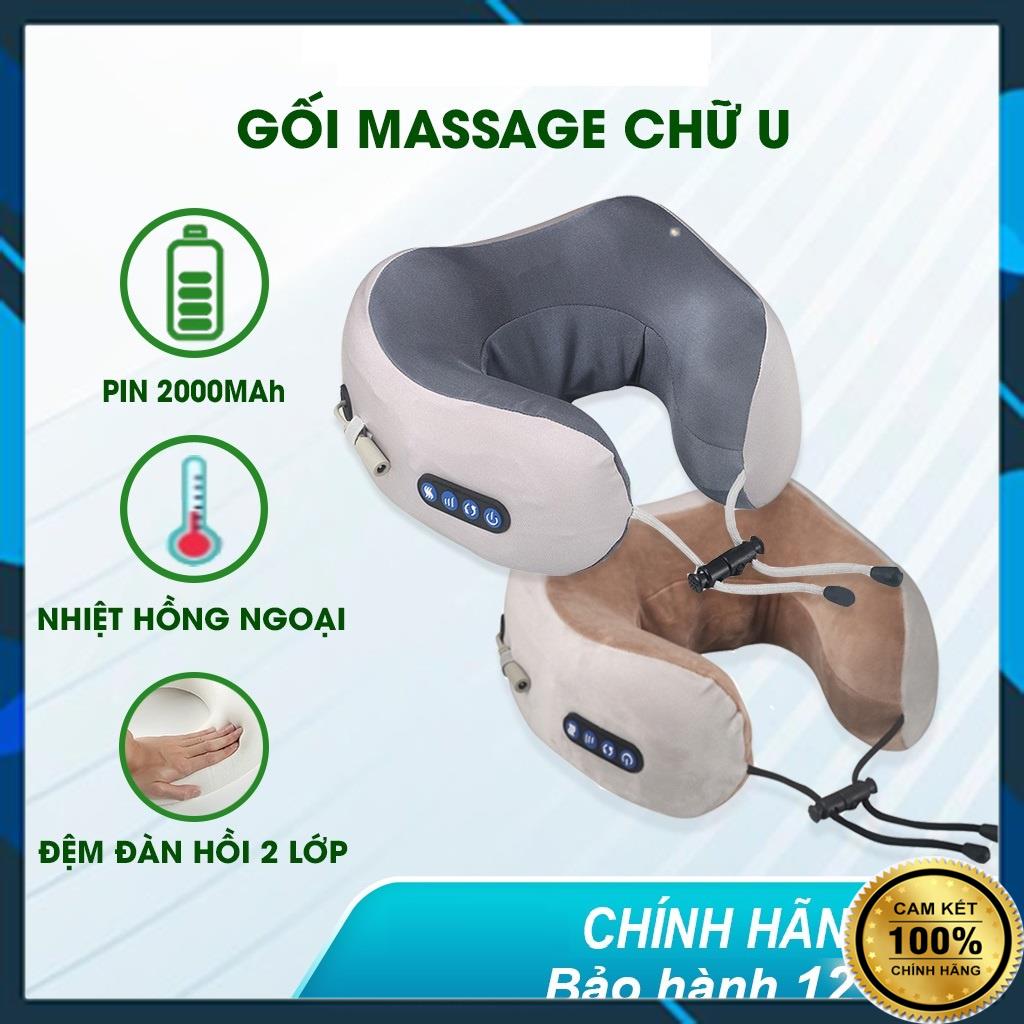 Gối Massage Cổ Chữ U Nhật Bản Cao Cấp - Máy Mát Xa Cổ Vai Gáy Có Sưởi Hồng Ngoại 4 Chức Năng Trị Liệu- Sạc Pin