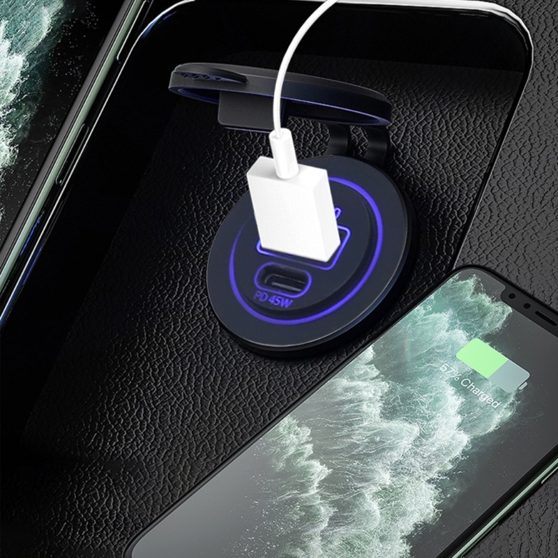 Cốc Sạc Nhanh 12V 24V 45W PD USB C 18W QC3 0 Cổng USB Kép Cho Xe Hơi