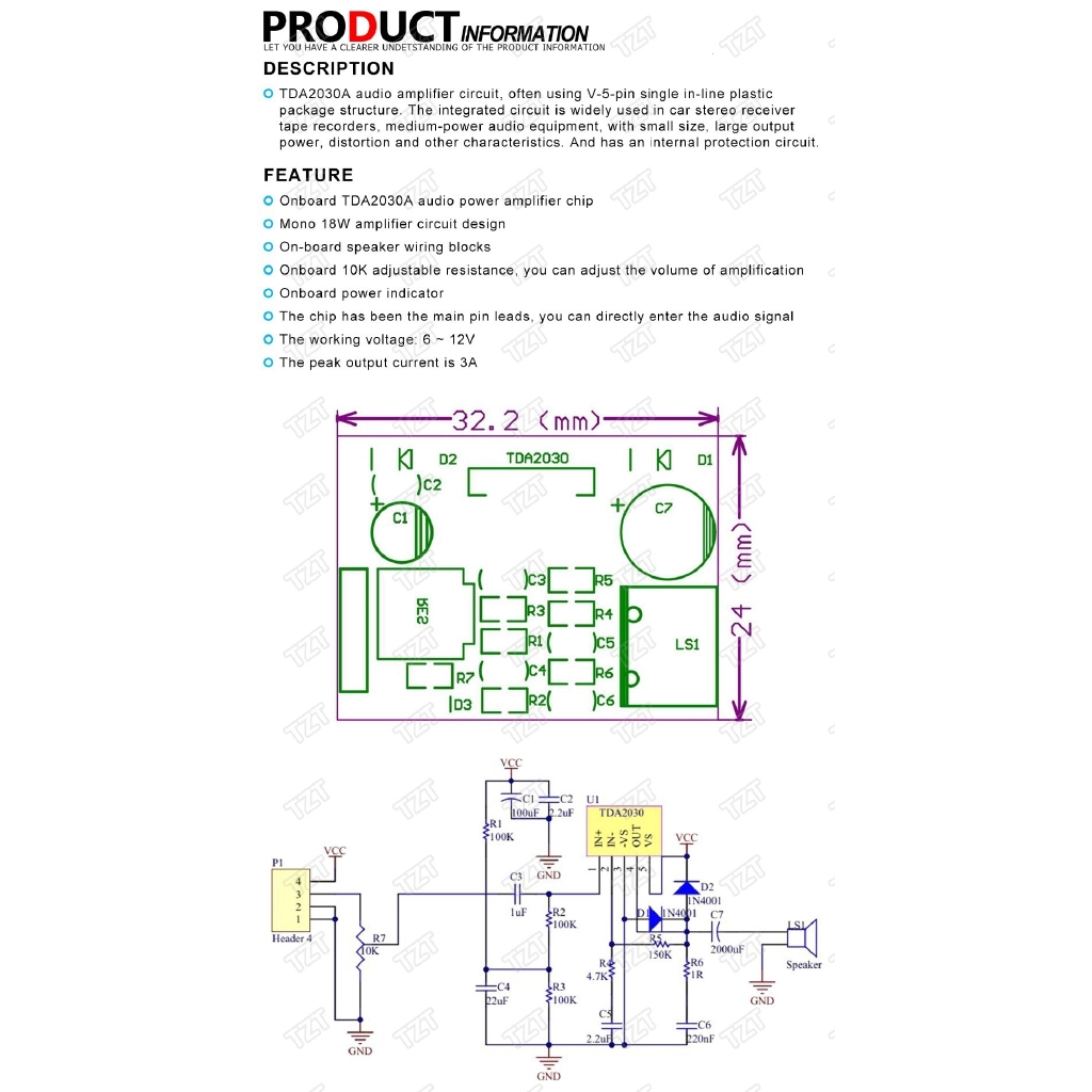 Mô-đun Mạch Khuếch Đại Âm Thanh TDA2030 TDA2030A 6-12V Chất Lượng Cao | BigBuy360 - bigbuy360.vn