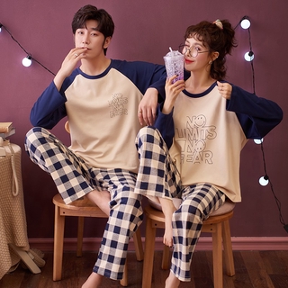 Bộ đồ ngủ pijama tay dài bằng vải cotton họa tiết hoạt hình độc đáo cho cặp đôi