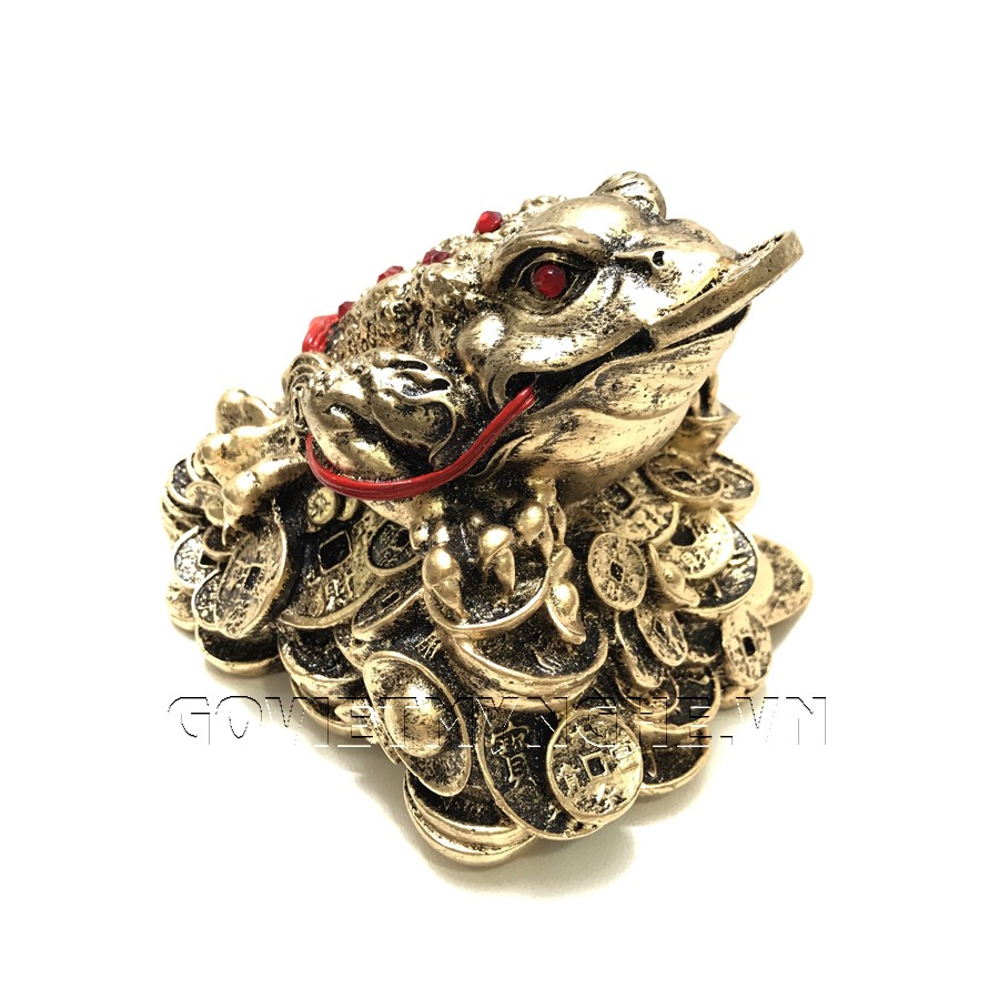 Tượng Đá Cóc Thiềm Thừ 3 Chân Phong Thủy - Cao 11cm - Màu Nhũ Vàng