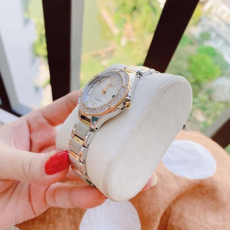 ĐỒNG HỒ NỮ CHÍNH HÃNG Citizen FE1164-53A Silhouette Crystal Demi Gold Eco Drive