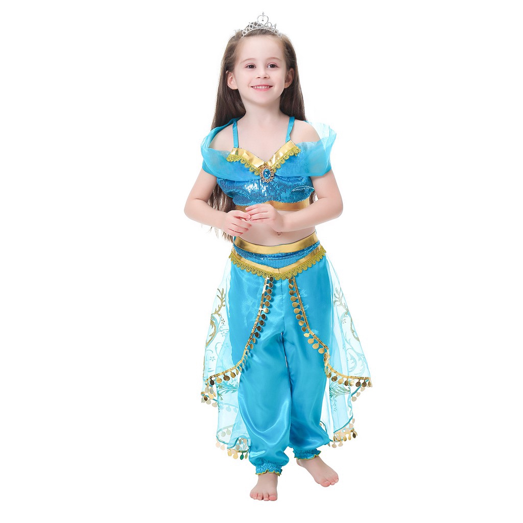 Bộ trang phục hóa trang công chúa Jasmine trong Aladdin và cây đèn thần dễ thương cho bé gái