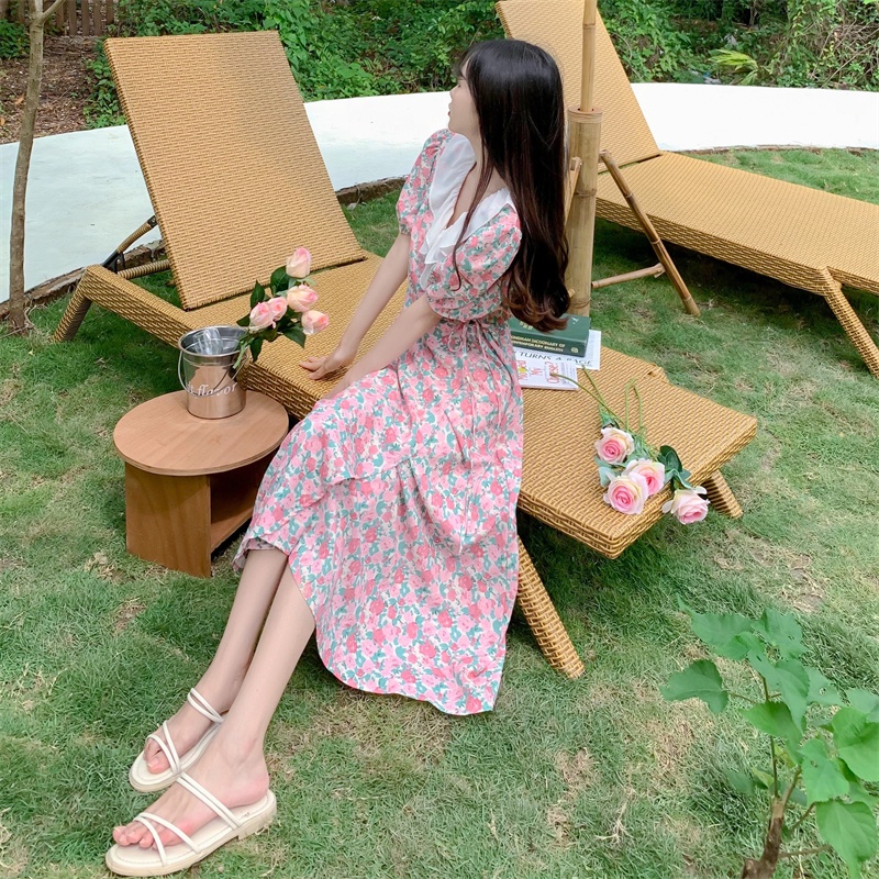 Đầm hoa PERTY cổ chữ V phối bèo phong cách Hàn Quốc thời trang mùa hè xinh xắn cho nữ