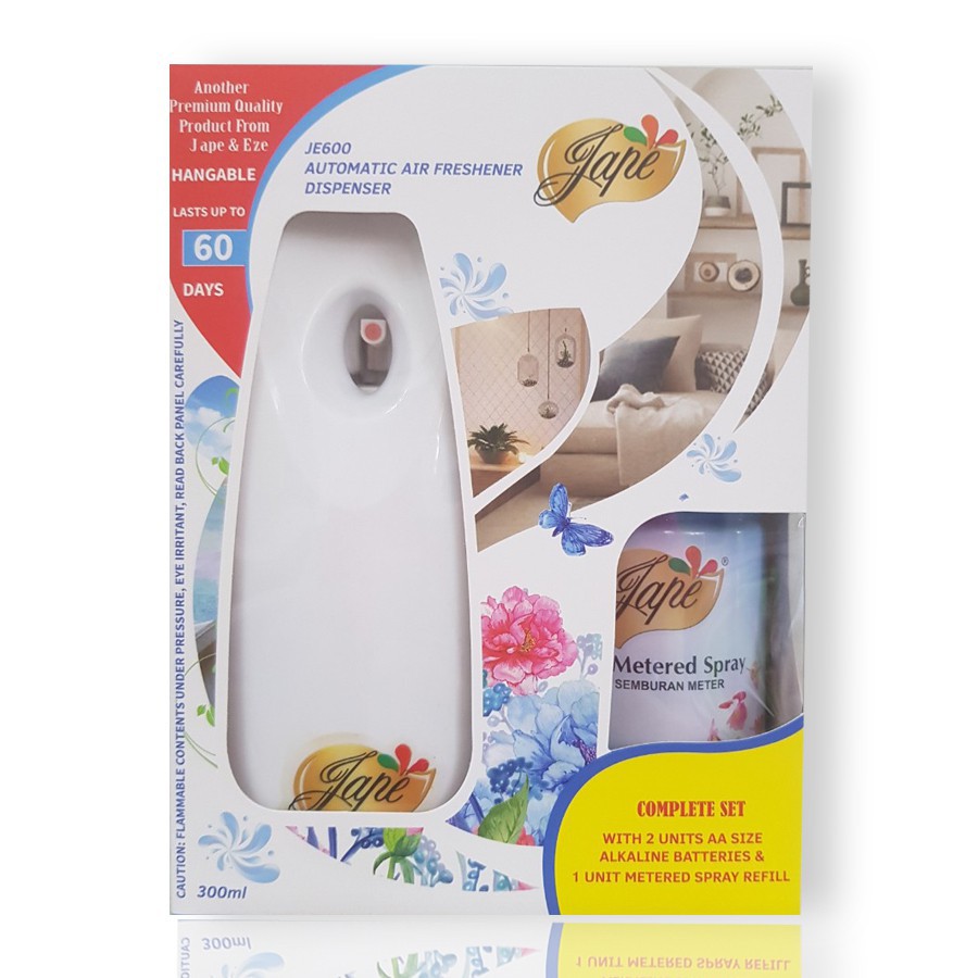 Máy Phun Sương Khử Mùi Tự Động Jape Thơm Phòng (Tặng 1 Bình Ruột Máy) - Hương Hoa Cỏ- 600ml [Gồm 1 Máy + 2 Lõi]