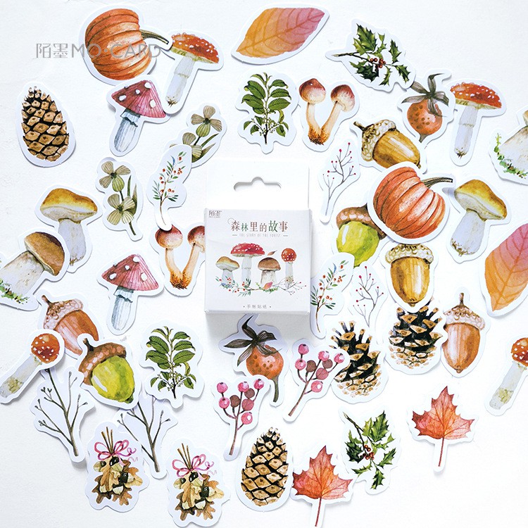 Bộ sticker/ Hình dán Hình Nấm &amp; Lá Cây Khô (45 Hình)