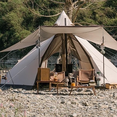 Lều cắm trại Glamping hình chóp Pyramid 5-8 người hình bát giác với ống khói Naturehike NH20ZP014