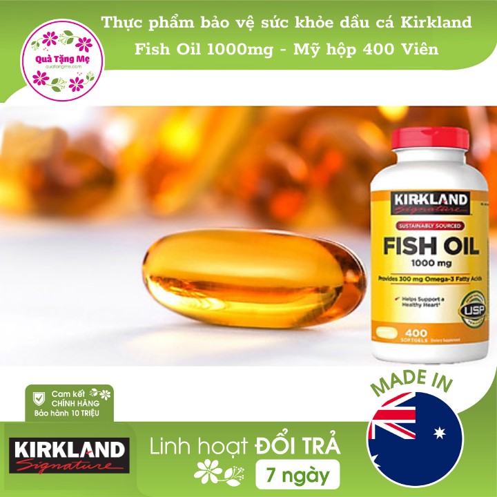 Thực phẩm bảo vệ sức khỏe dầu cá Kirkland Fish Oil 1000mg - Mỹ hộp 400 Viên