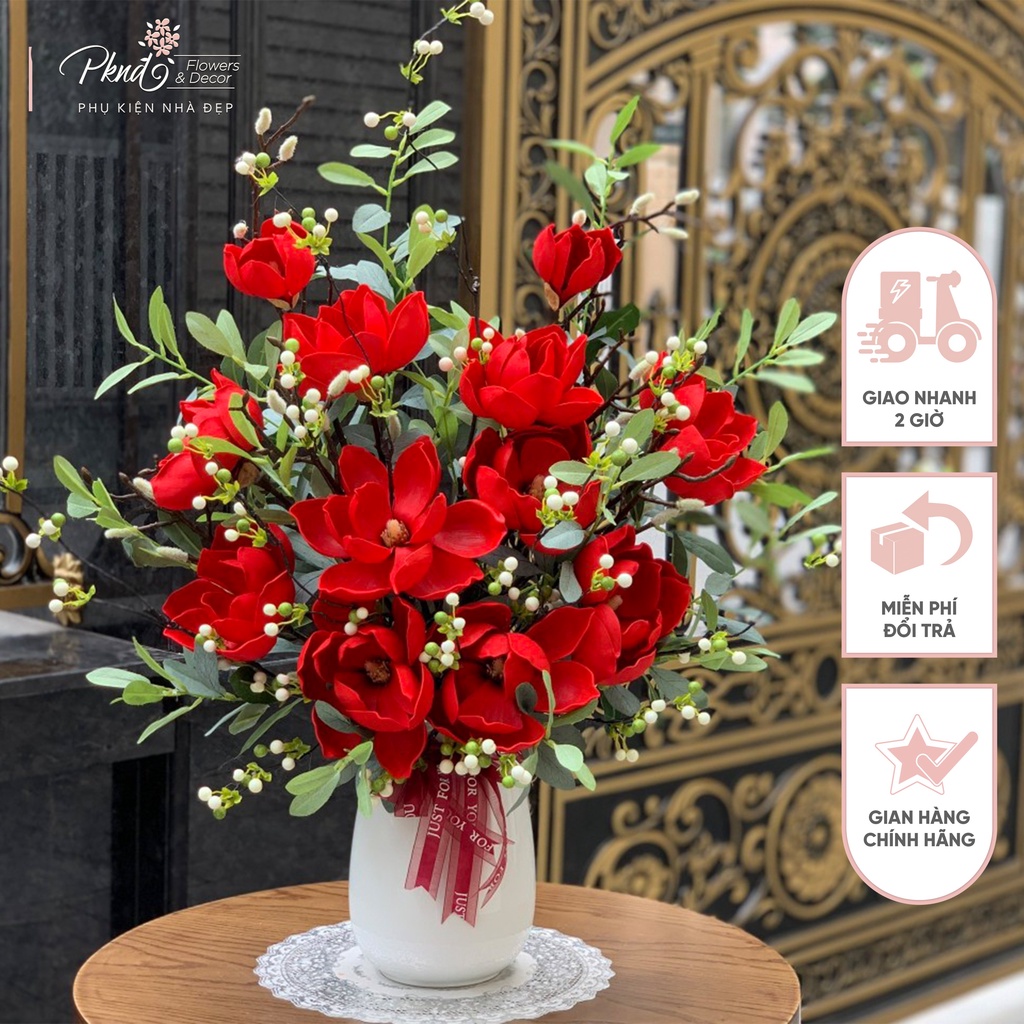 Bình hoa giả mộc lan chất PU cao cấp trang trí phòng khách đẹp PKND FLOWERS &amp; DECOR PKSH66